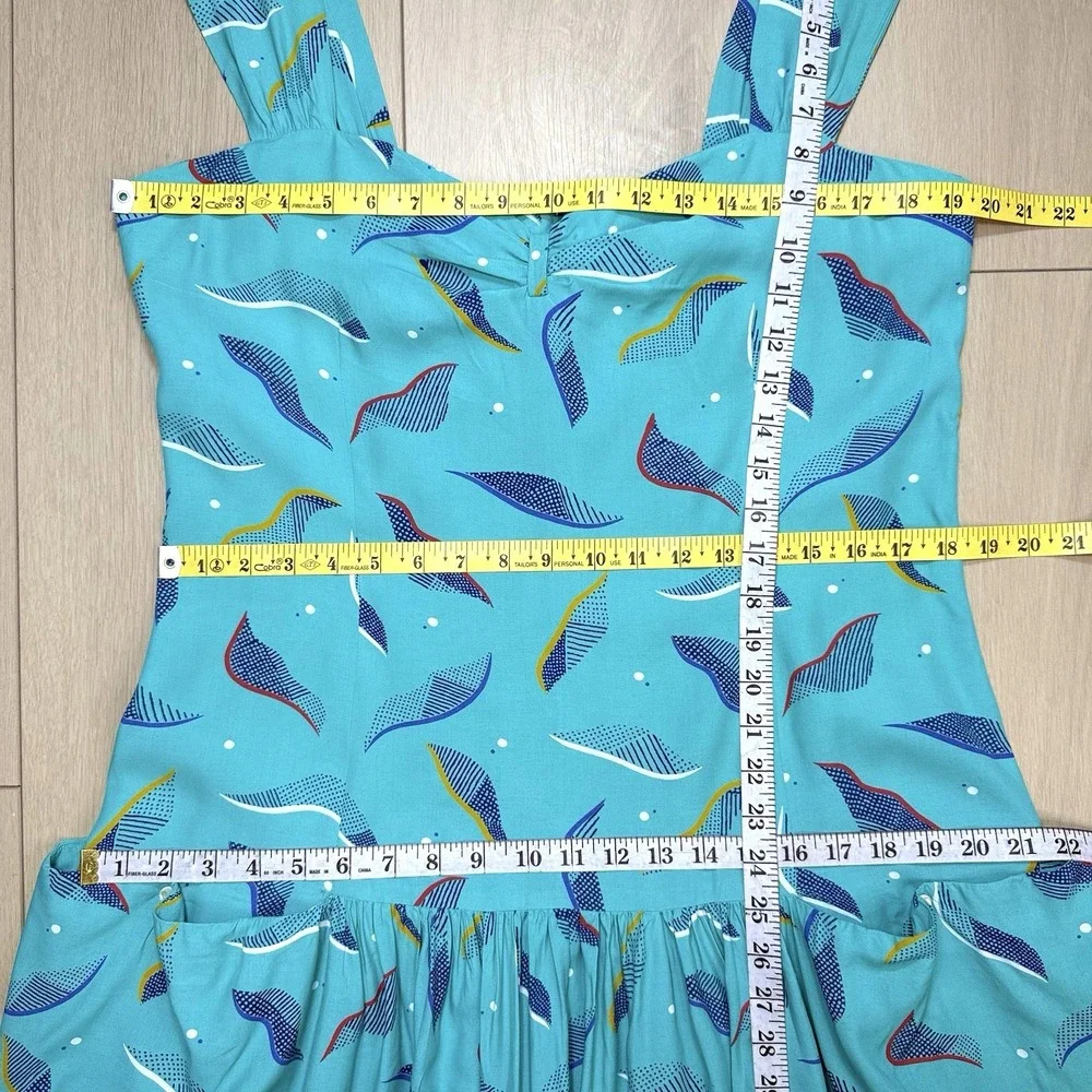 VTG Jones New York Dress Womens 16 Turquoise Abstract Midi Sundress 80s USA MCM!